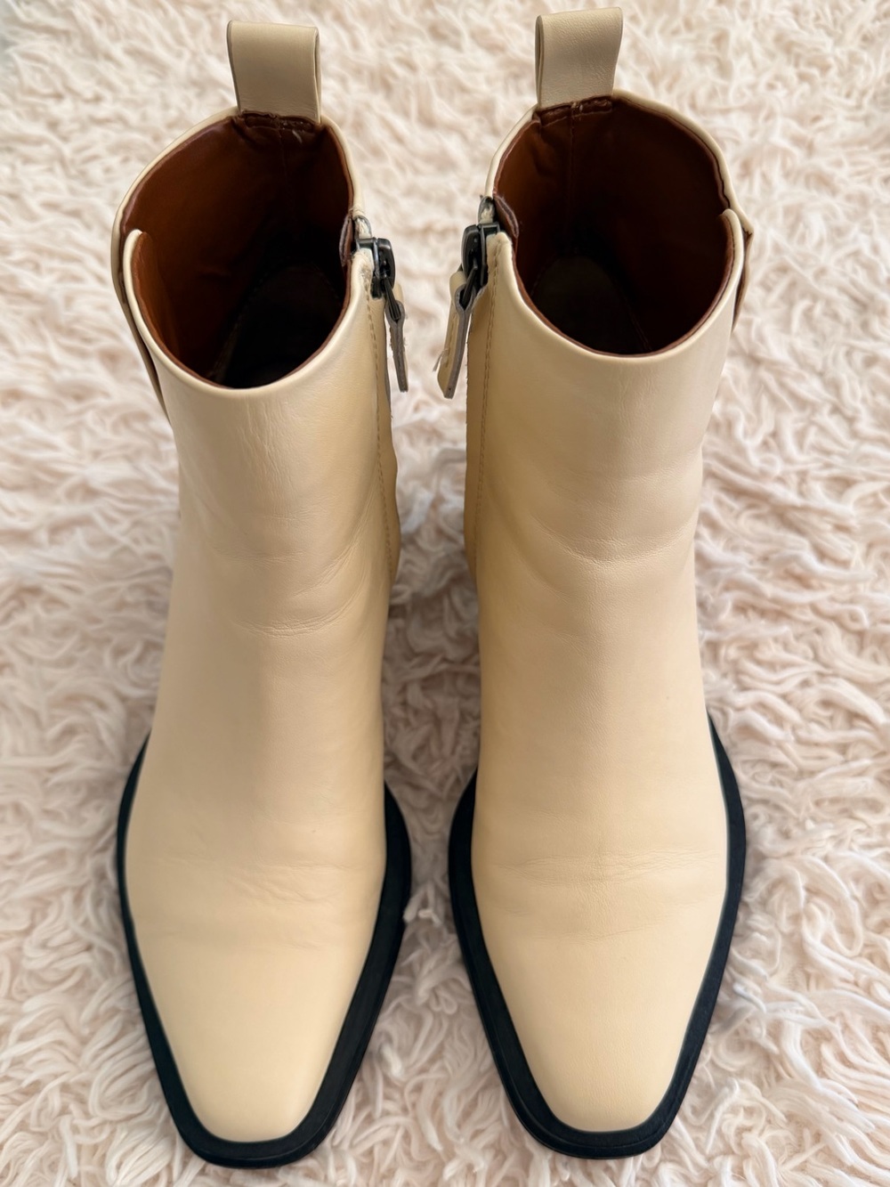FRANCO SARTO Cream Leather Ankle Boots with Black Sole